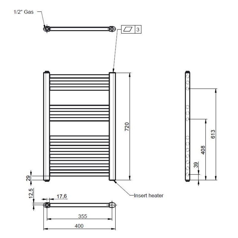 Spa Collection Straight Towel Rail Heated Towel Rails, 72cm H x 40cm W x 3cm D, Chrome