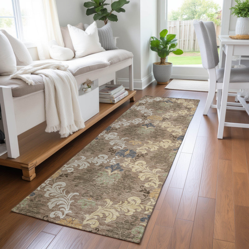 Machine Washable Indoor/Outdoor Chantille ACN2544 Damask Rug, Runner 2'3" x 7'6", Brown