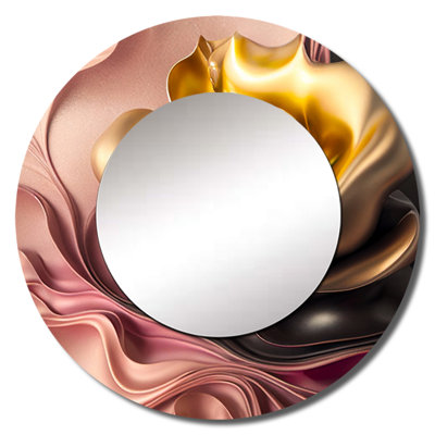 Stylish Glam Flowers In Gold And Taupe I - Floral Unique Wall Mirror, Traditional Round Mirror, Printed Metal Art