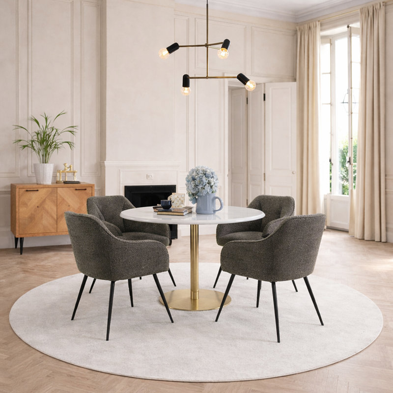 Jumaane 4 - Person Dining Set, Grey, Gold