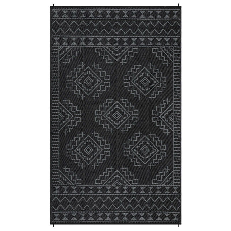 Tapis d'extérieur imperméable réversible en plastique de paille 8 x 10 po Boho, Gris, Rectangulaire 8 pi x 10 pi
