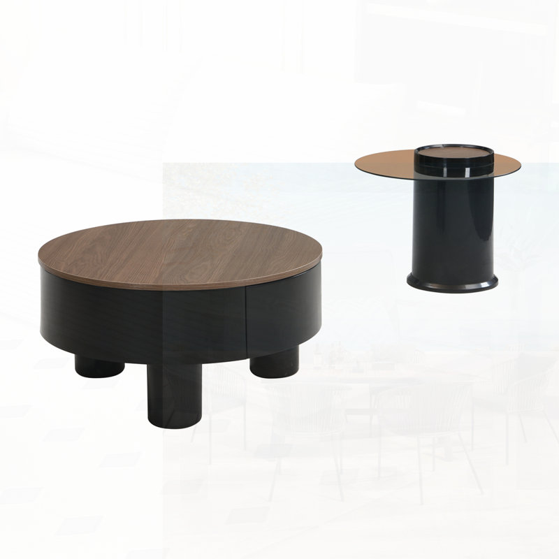 Ensemble de tables basses rondes gigognes avec rangement, design moderne pour le salon, peu encombrant et multifonctionnel