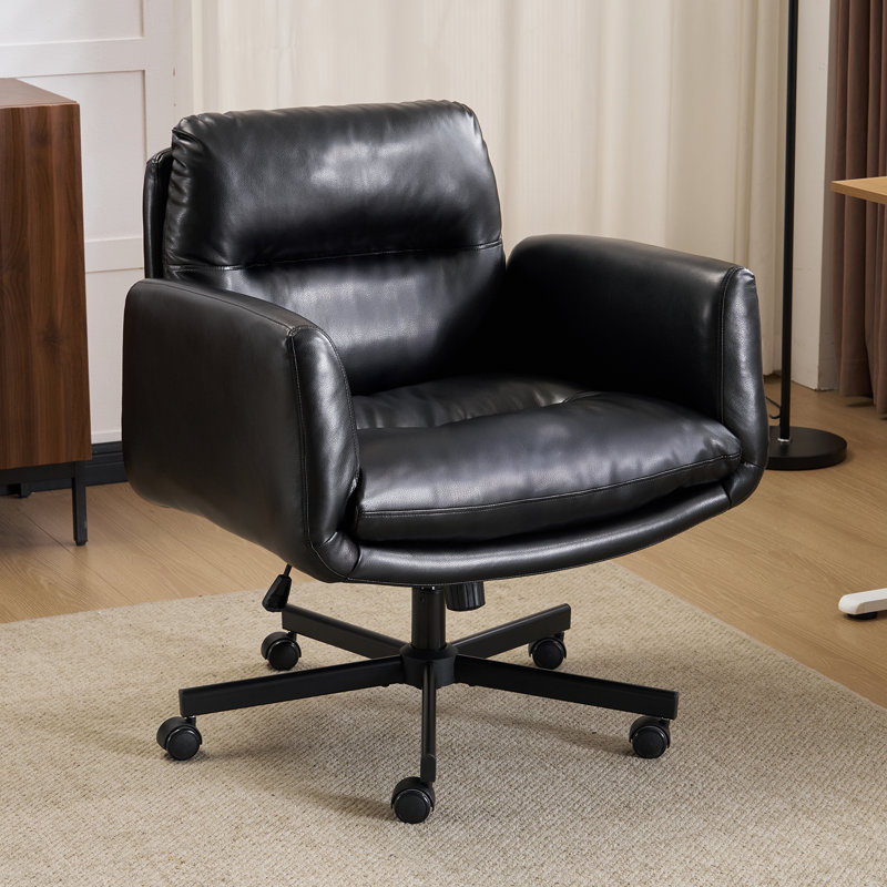 PU Leather Cross-Legged Swivel Home Office Chair Task Chair With Flip-Up Armrests, Black