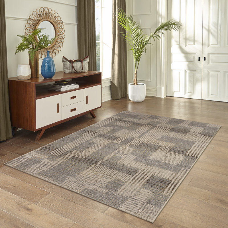 Tapis intérieur / extérieur Madis Lines Neutre, Rectangle 5 pi 3 po x 7 pi 3 po