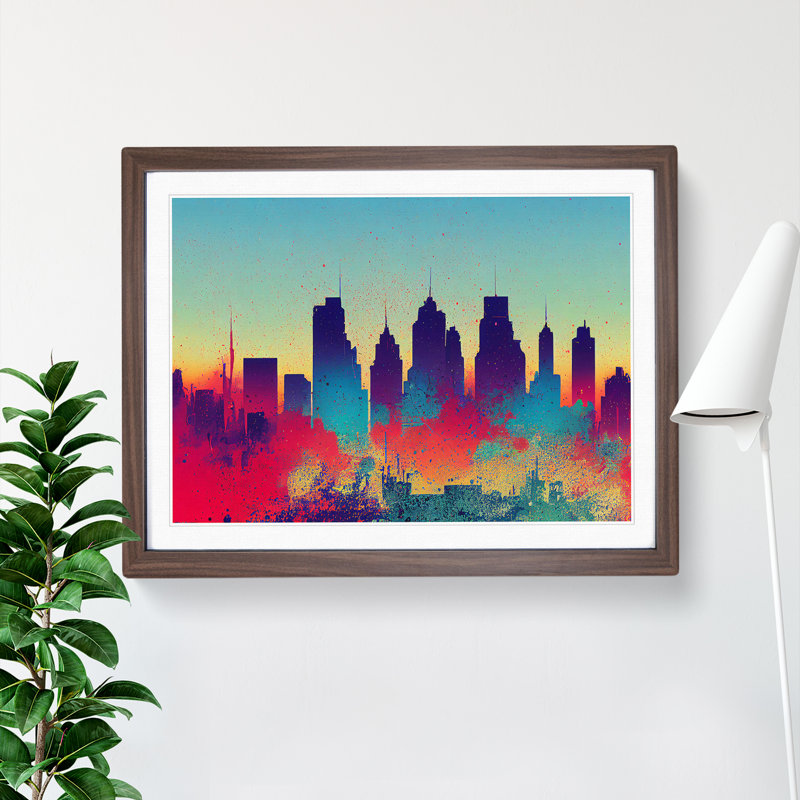 Skyscraper Skyline Splash Vol.6 Abstract 1 Piece Single Picture Frame Wall Art, 34cm H x 46cm W x 2cm D, Walnut