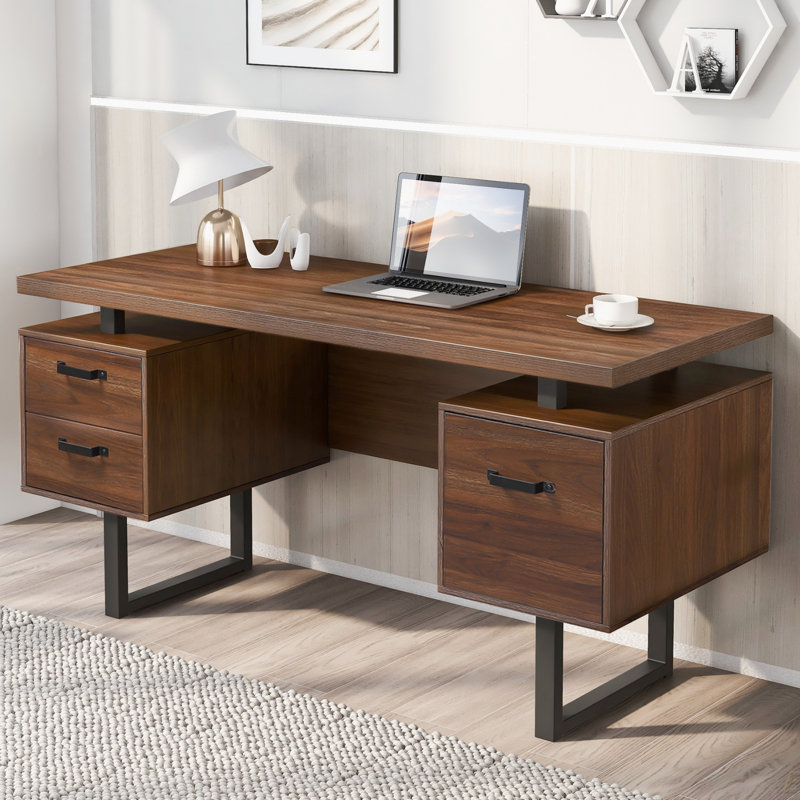 Nila Metal Base Computer Desk, Brown