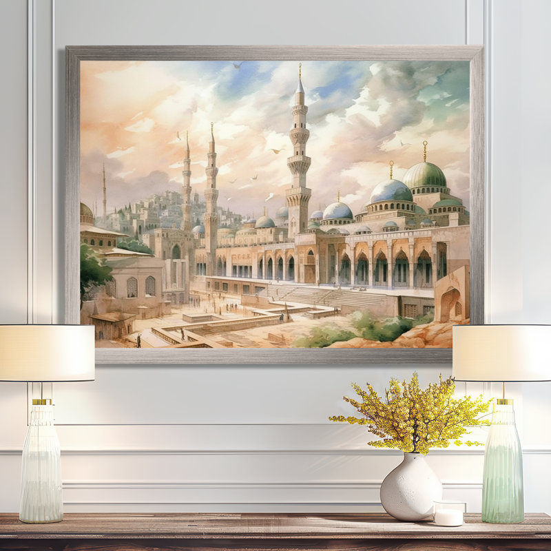 Mosquée religieuse The Mystets II - art mural, H 30 po x l 40 po x P 1,5 po, Cadre simple argenté
