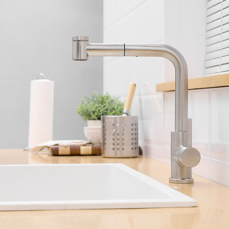 Modern Black Kitchen and Bathroom Sink Faucet with Pull-Out Sprayer for Easy Cleaning and Versatile Use, Brushed Nickel