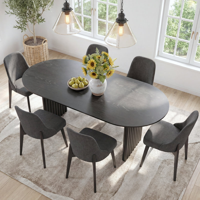 Janik 7 - Piece Oval Solid Wood Dining Table Set, Dark Gray