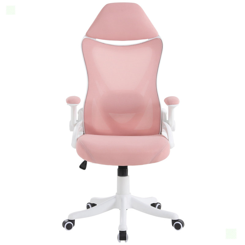 Chaise de bureau en filet Levarn, Rose, Blanc