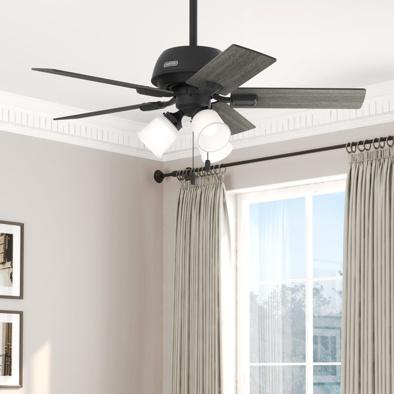 44" Crystal Peak 5 - Blade Ceiling Fan With Lights and Pull Chains, Matte Black