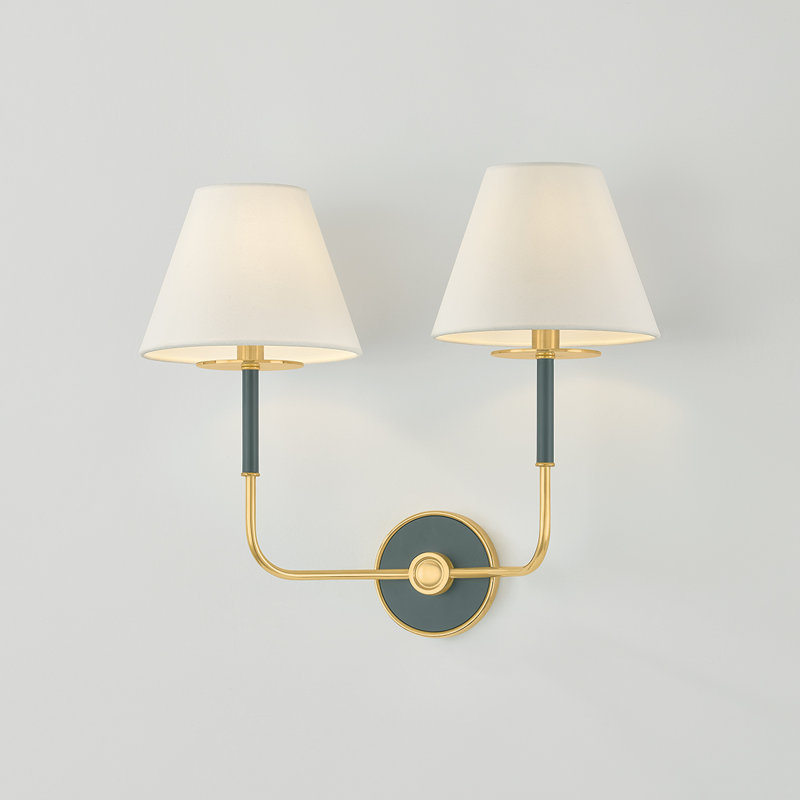 Wedgewood Wall Sconce in Aged Brass and Soft Studio Green by Mark D. Sikes, Black