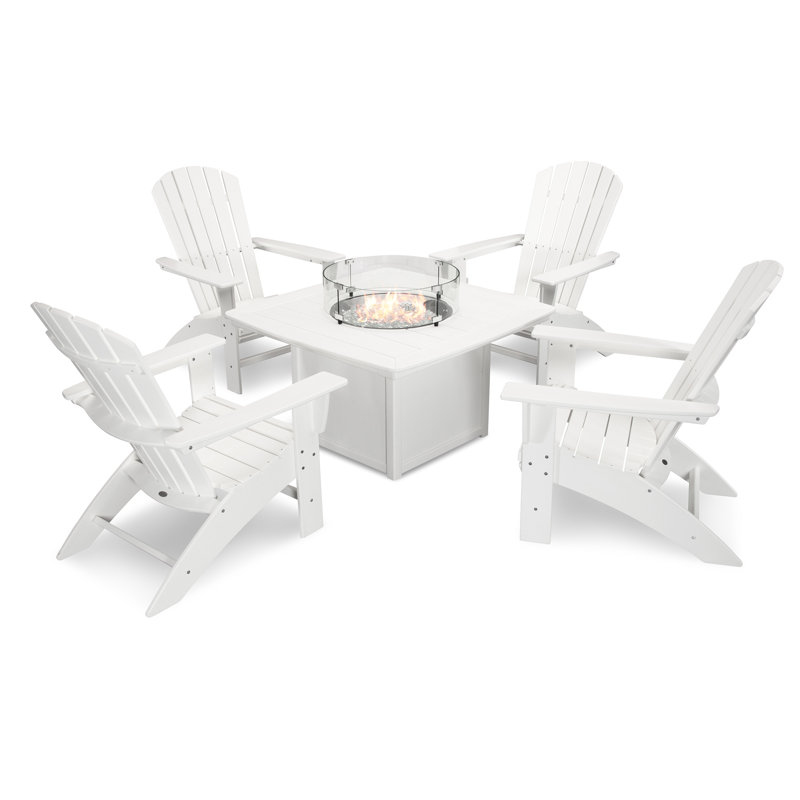 Ensemble de conversation 5 pièces POLYWOOD Nautical Curveback Adirondack avec foyer, Blanc