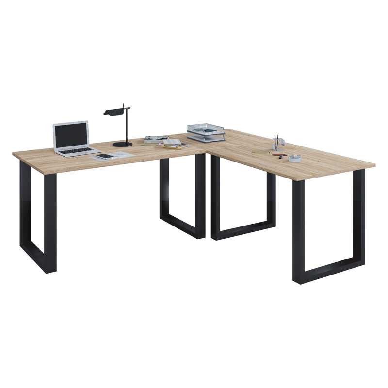 Rickesha Metal Base Writing Desk, Light brown/Black