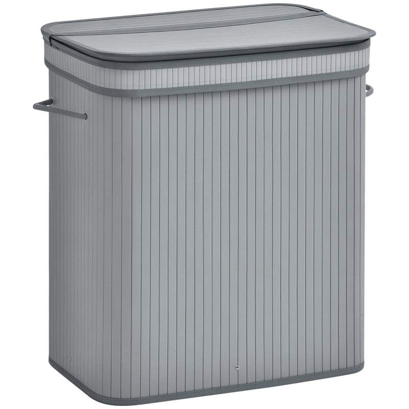 Salinas Bamboo Laundry Hamper with Handles, Grey, 63 H cm x 52 W cm x 32 D cm