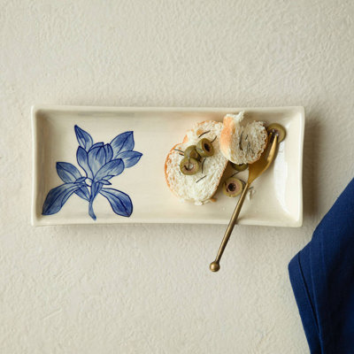 Magnolia ceramic serving platter | Premium Platter for Home and Kitchen, 9.8X4.13X1.18"