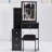 29.2" Small Size Left Bedside Cabinet Vanity Table + Cushioned Stool, Large Sliding, Touch Control, Tri-color Switching, Brightness Adjust LED Mirror, High Capacity Storage, Suitable for Small Space-1329483695