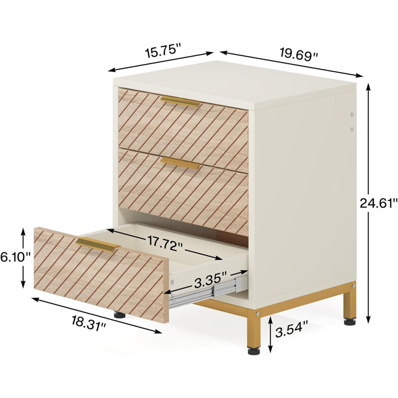 Evalene 19.7'' W Metal Nightstand, Light Brown/White