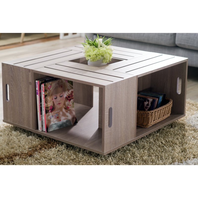 Wheel Coffee Table with Storage, Weathered Wood