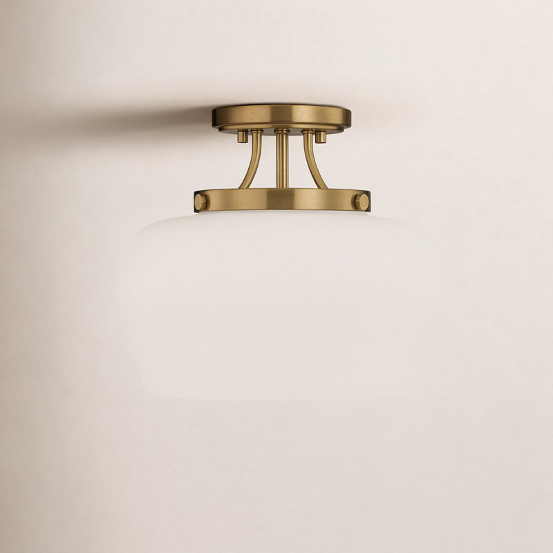 Breena 13" W 3-Light Dimmable Semi-Flush Mount, Warm Brass, White