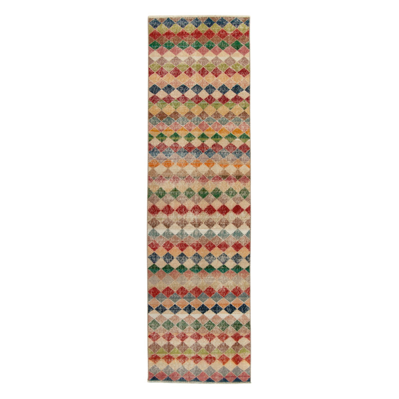 Pasha Wool Geometric Area Rug in Beige/Brown/Red