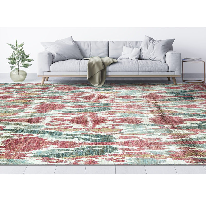 Hand-Knotted High-Quality Red and Green Area Rug