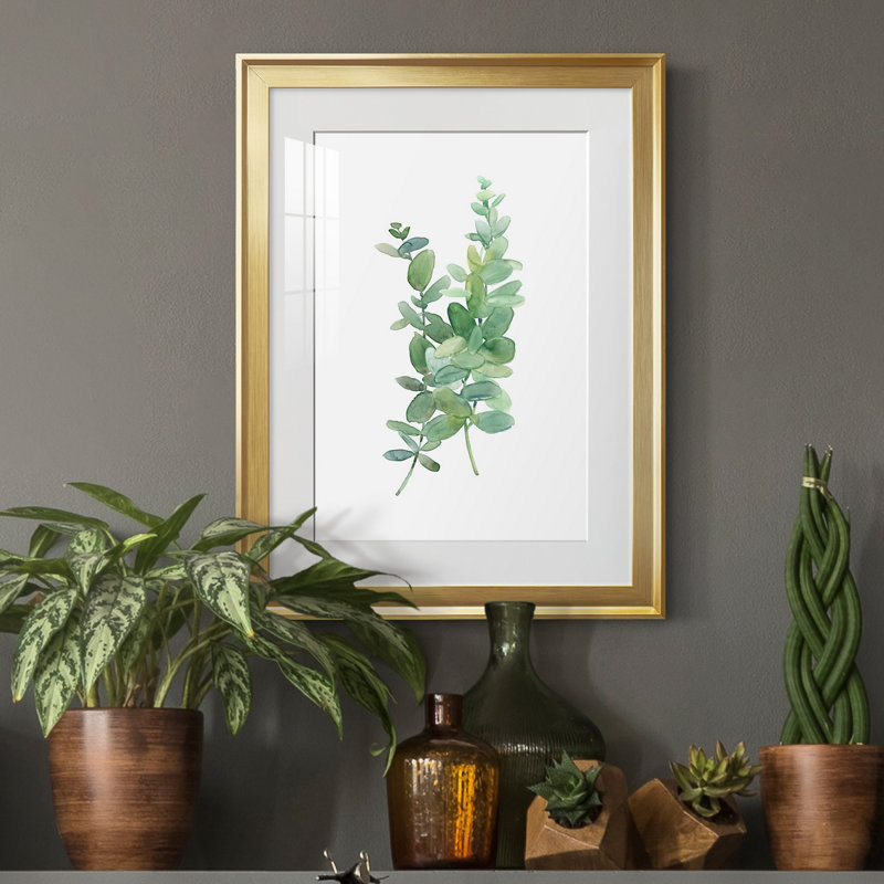 Eucalyptus I - Peinture sur toile encadrée, Or, H 24,5 po x l 18,5 po x P 1 po