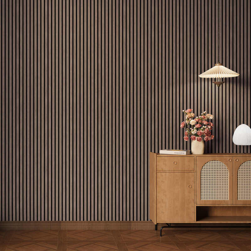 2 PCS 94"L x 24"W Acoustic Slat Wall Panels, Eco-Wood Look for Home/Office Wall & Ceiling (31.34 sq. ft.), Walnut JK
