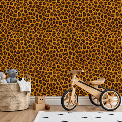 Peel and Stick PVC Wallpaper, Removable Self-Adhesive Wall Covering With Leopard Print Golden Yellow Print, Waterproof for Home Decor - Roll