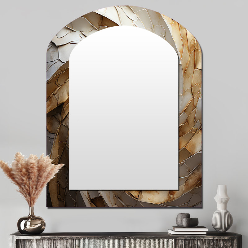 Beige Minimalism Spiral Poteries I - Beige Modern Arch Wall Mirror, 43" x 33"