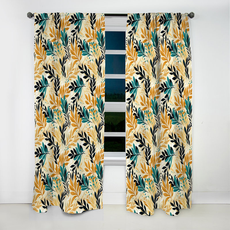 Botanique en beige et vert - Rideau floral - Rideau occultant floral - 1 panneau, L 52 po x L 120 po