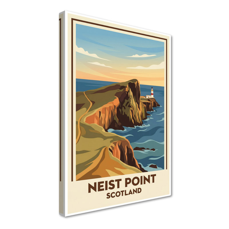 Neist Point, Scotland - Isle Of Skye Travel Poster | Romantic Lighthouse And Cliffs Print. Giclee Print On Wrapped Canvas. Wall Art, Home Decor - Natural Landmarks, Scotland - Wrapped Canvas Print