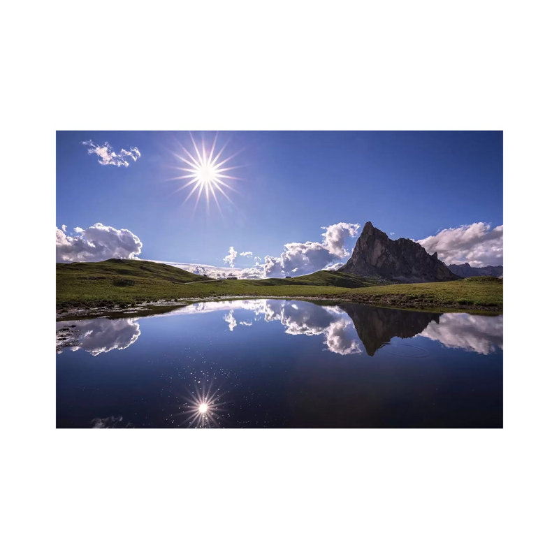 Italy, Dolomites, Giau Pass. Sun Reflection In Mountain Tarn. by Jaynes Gallery - Wrapped Canvas Print