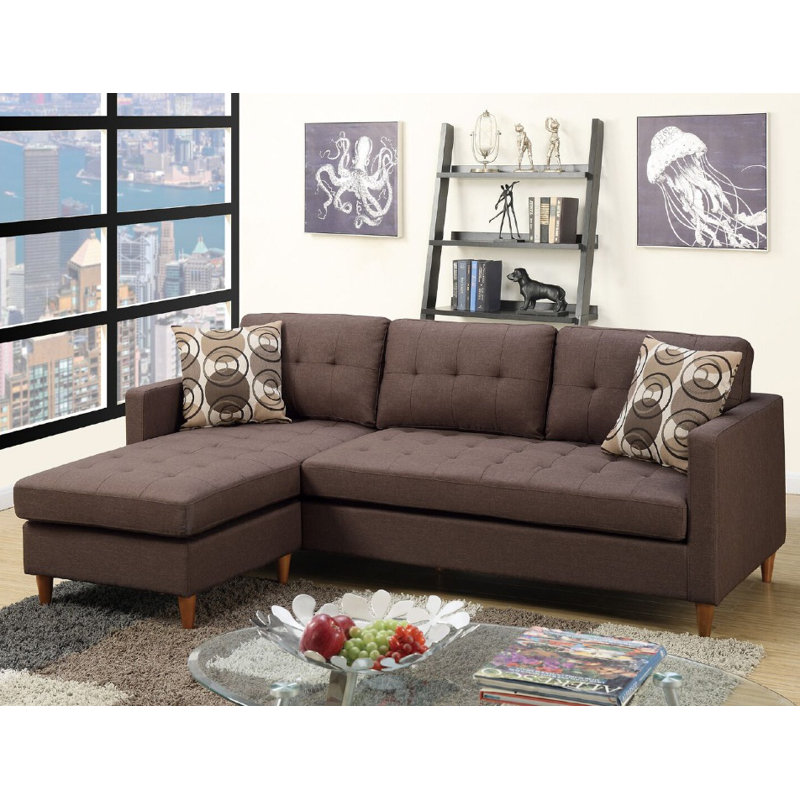 Haskell 86" Wide Reversible Sofa & Chaise, Brown Polyester Blend