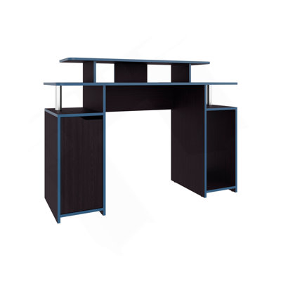 Bureau de jeu, 1 porte, 6 tablettes, wengé noir / bord bleu