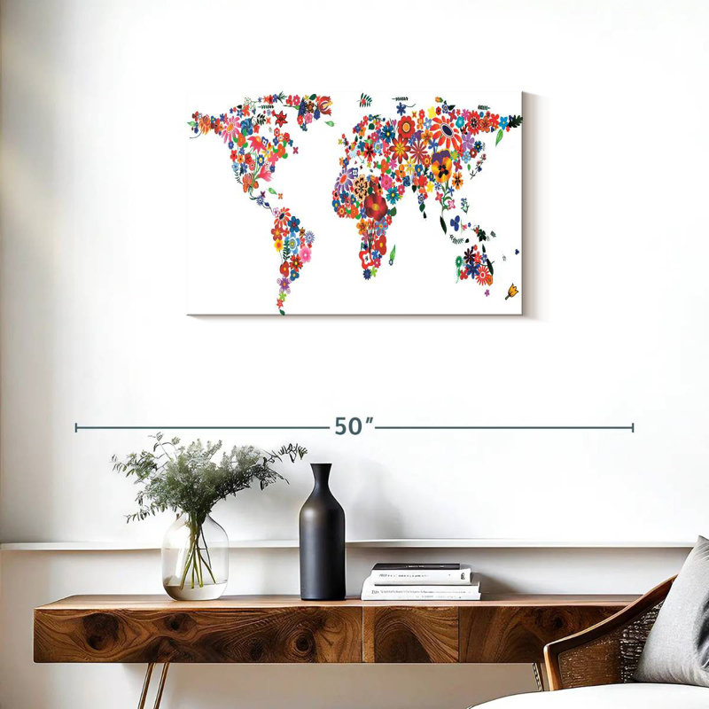 Harnek Flowers World Map, 20" H x 30" W