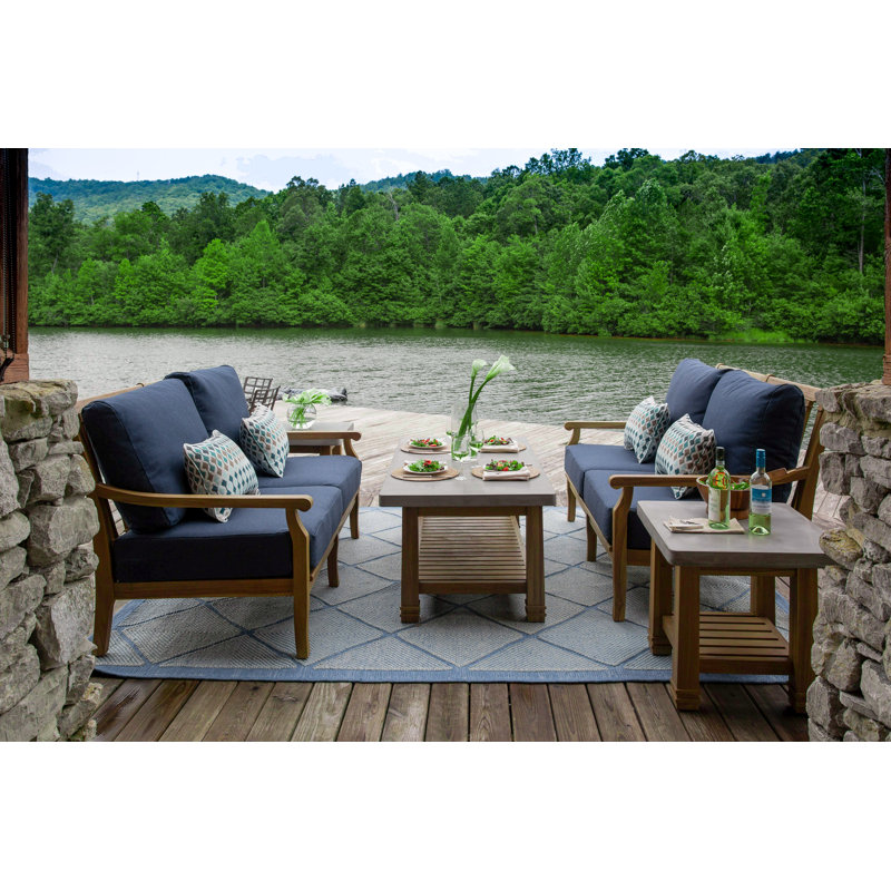 Stockton - Teak Outdoor Side Table w/ Polished Concrete Top