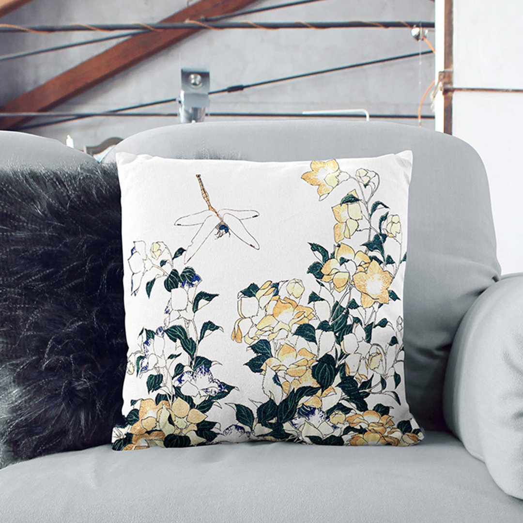 Dragonfly and Bellflower by Katsushika Hokusai Cushion with Filling