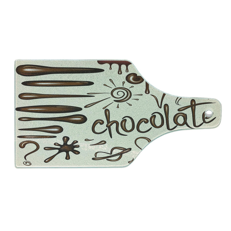 Chocolate Tempered Glass Cutting Board with Coffee Cup Design