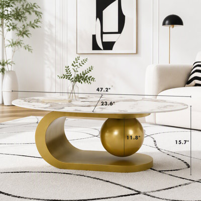 Oval Marble-Pattern Sintered Stone Coffee Table