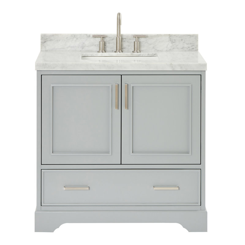 37'' Single Bathroom Vanity with Carrara Marble Top, Gray