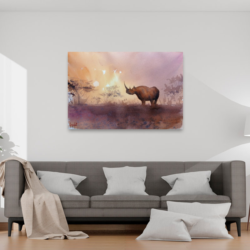 Coucher de soleil africain africain, paysage contemporain abstrait, art mural, 40" H x 60" W