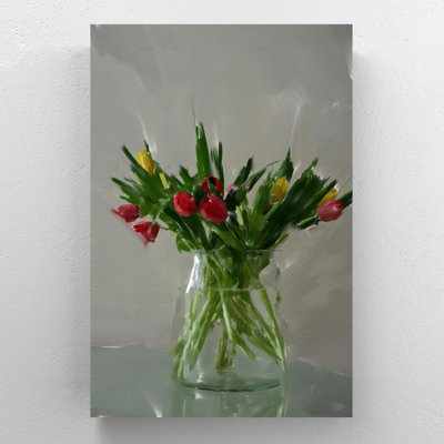 Red Tulips In Clear Glass Vase 7 - 1 Piece Rectangle Graphic Art Print On Wrapped Canvas