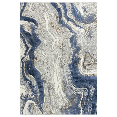 Marble Abstract Blue/Gold Area Rug