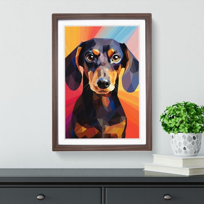 Dachshund Geometric - Single Picture Frame Print on Wood