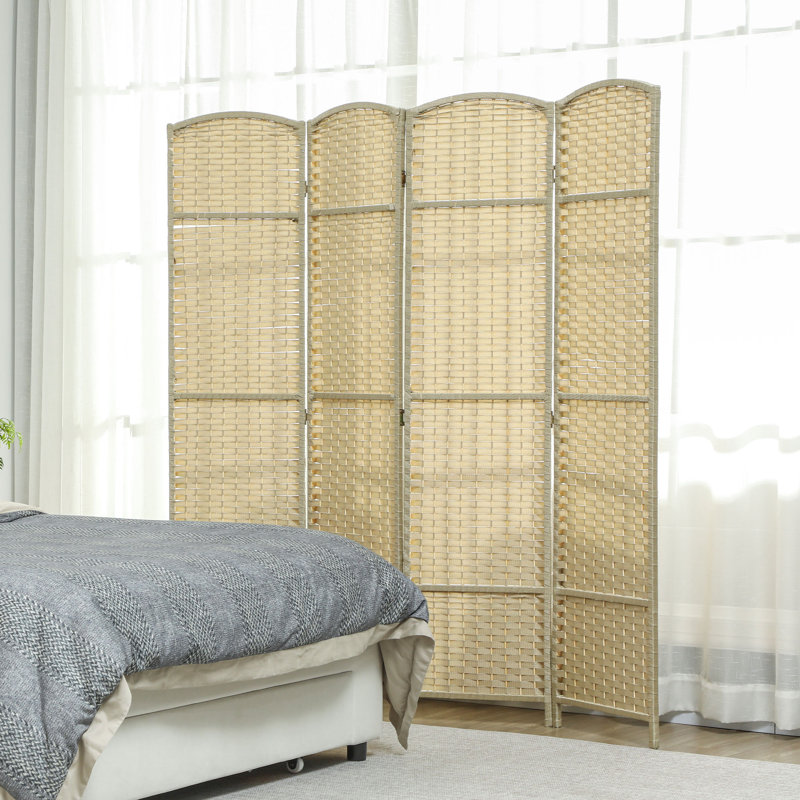 Paravent, écran d'intimité pliable à 4 panneaux, cloison autoportante de 5,6 pi de hauteur pour bureau à domicile, chambre à coucher, beige, bois