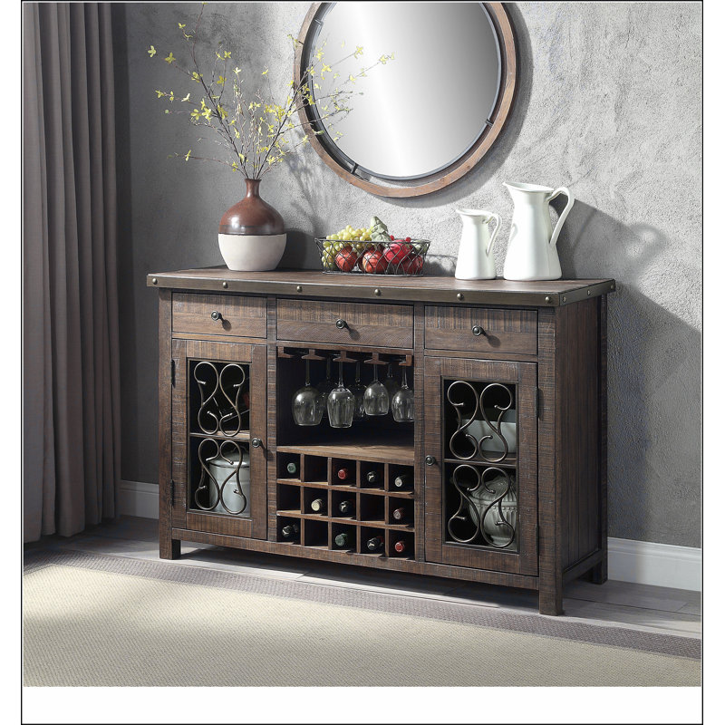 Raphaela Weathered Cherry Finish Server W/Cup Holder & Wine Rack