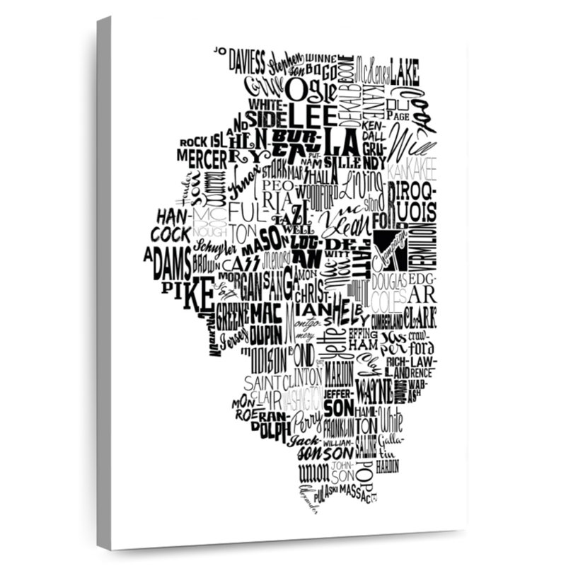 Illinois Map Typography, 24" H x 16" W