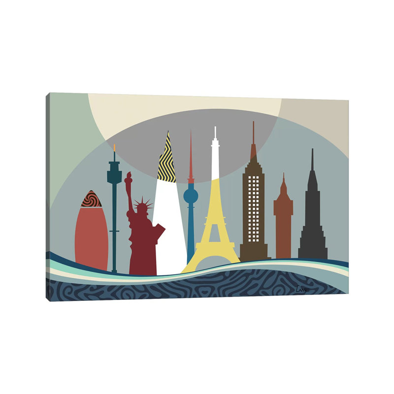 World Travel Landmarks by Lanre Studio - Wrapped Canvas Print, 20.32 cm H x 30.48 cm W