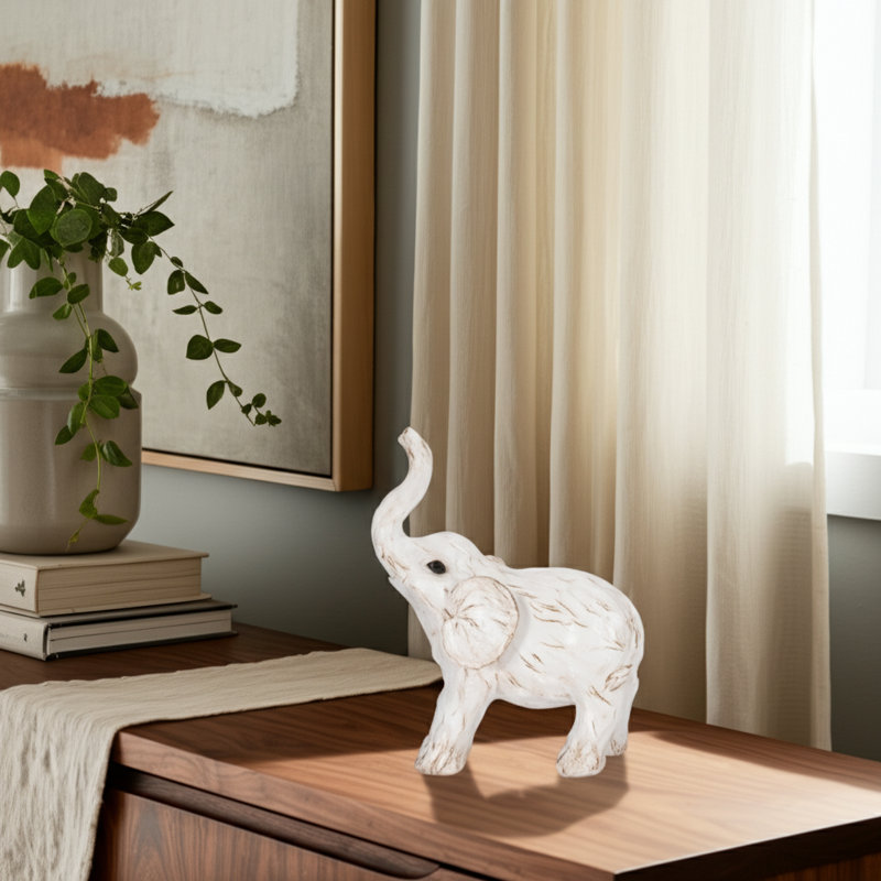 Waxler Resin and Polyresin Elephant Figurine - Elegant Decorative Accent Sculpture in Casual Contemporary Style, White